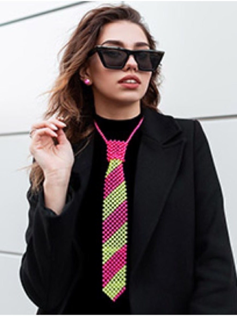 Bold Neon Beaded Tie Necklace - Pink & Lime